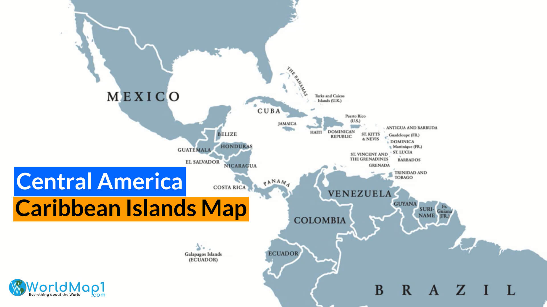 Cental America and Caribbean Islands Map